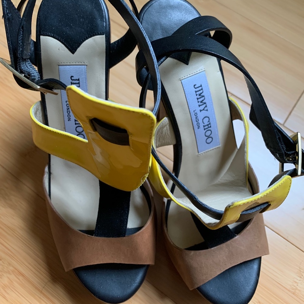 Jimmy Choo Colorblock Leather Platform Heels EUC